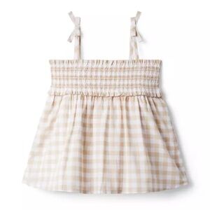 Janie and Jack Beige-White Gingham Smocked Leilani Tank Top Little Girls 18-24 M